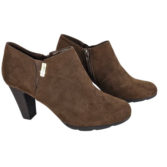 ANNE KLEIN XLAND Brown Suede Heel Zip Ankle Bootie - Women's Size 7 - Picture 1 of 12
